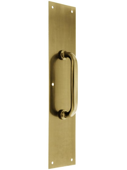 Commercial Door Pull With Back Plate in Antique Brass.